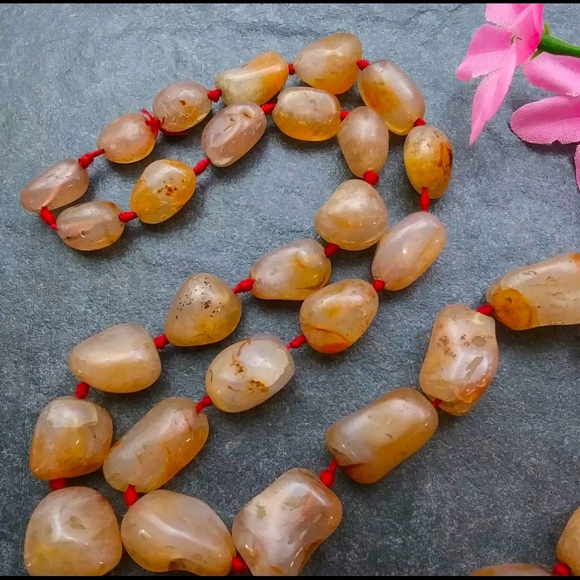 Vintage Hand-Knotted Stone Beaded Necklace. 24” - Picture 3 of 8